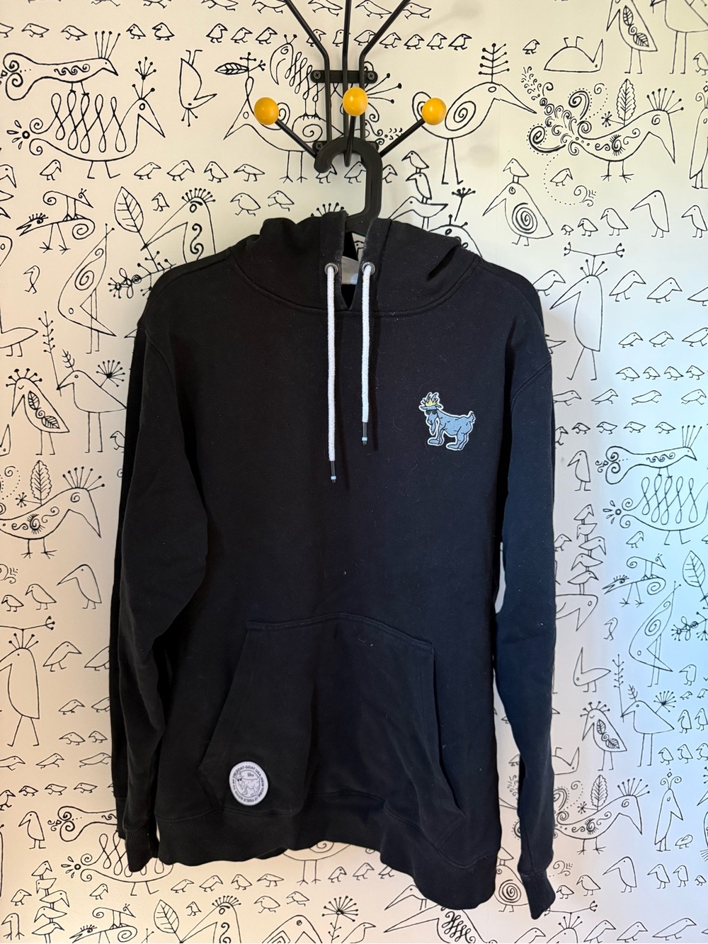 Men's Black Pullover Hoodie with Embroidered Goat logo